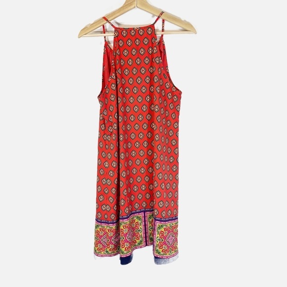 Skies Are Blue Mini Tank Dress Orange Retro Print Sheath Dress Strappy Size L - Picture 2 of 8